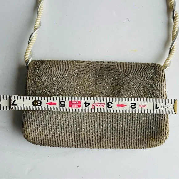 Vintage "RICHERE" Beaded Purse Evening Bag Silver Gold 1960's Hand Made in Japan - Picture 15 of 16